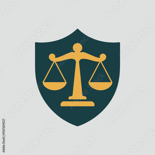 Justice and Protection Scales of Justice within a Protective Shield Icon