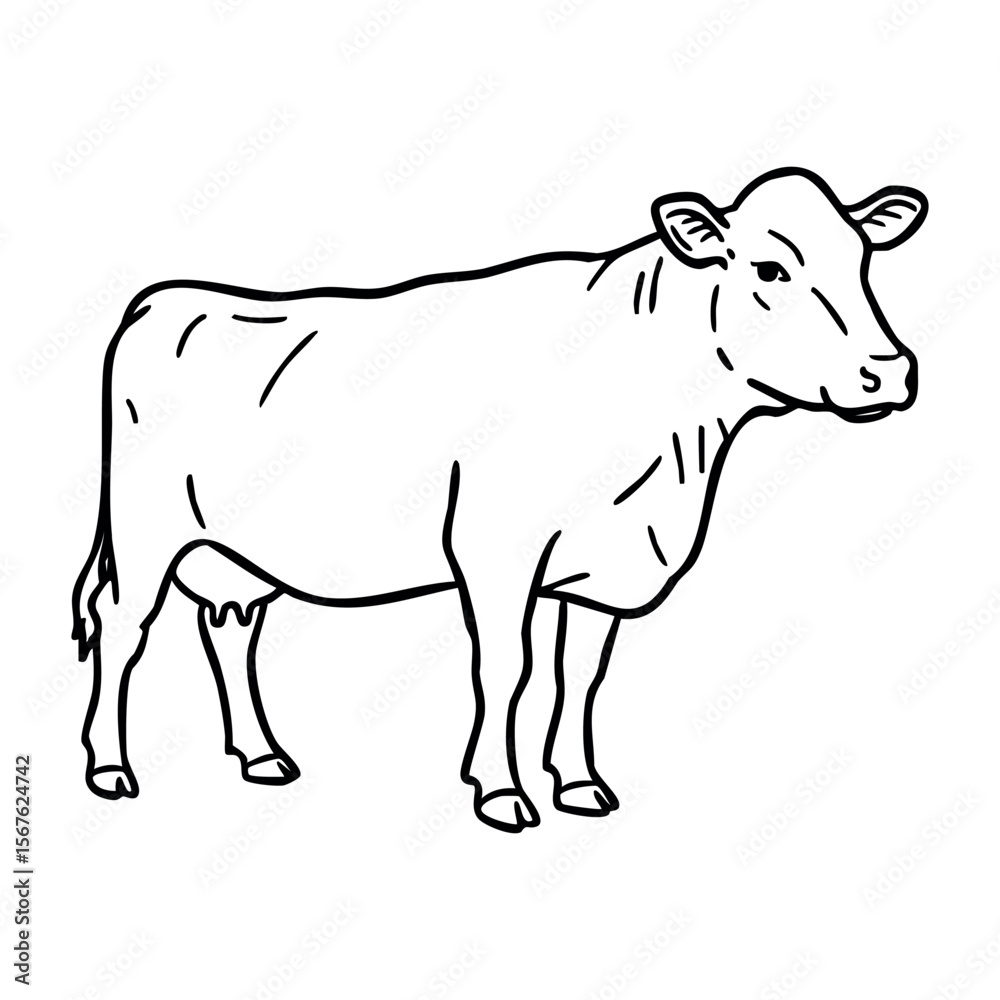 Line drawing of a cow in profile view. Vector hand-drawn doodle illustration Line drawing of a cow in profile view. Vector hand-drawn doodle illustration