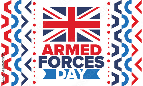 Armed Forces Day in United Kingdom. Great Britain flag. Veterans' and Memorial Day. Holiday to honoring the armed forces. British flag. Army Day. Creative art poster. Vector illustration