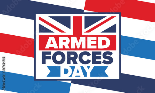 Armed Forces Day in United Kingdom. Great Britain flag. Veterans' and Memorial Day. Holiday to honoring the armed forces. British flag. Army Day. Creative art poster. Vector illustration