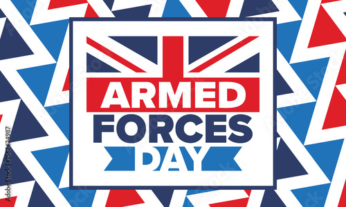 Armed Forces Day in United Kingdom. Great Britain flag. Veterans' and Memorial Day. Holiday to honoring the armed forces. British flag. Army Day. Creative art poster. Vector illustration