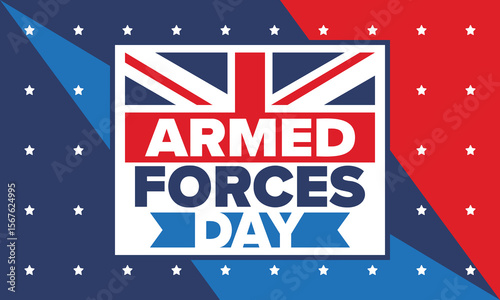Armed Forces Day in United Kingdom. Great Britain flag. Veterans' and Memorial Day. Holiday to honoring the armed forces. British flag. Army Day. Creative art poster. Vector illustration