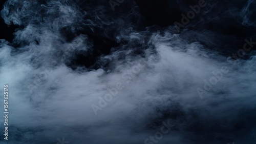 Blue Smoke on Black Background, Abstract Mist Effect for Stage Lighting, Advertising Design, Background Template