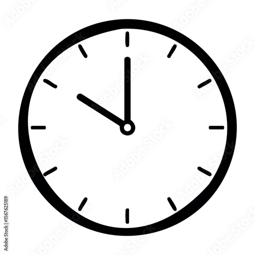 Analog clock face showing 10:10 with black hour and minute hands. Vector hand-drawn doodle illustration