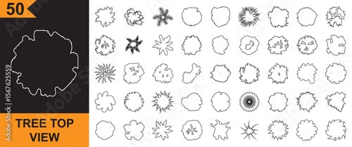 Tree top view icon. diverse foliage patterns, Top view Plan tree icon. landscape designs. Vector illustration . Isolated on white and black background. EPS 10