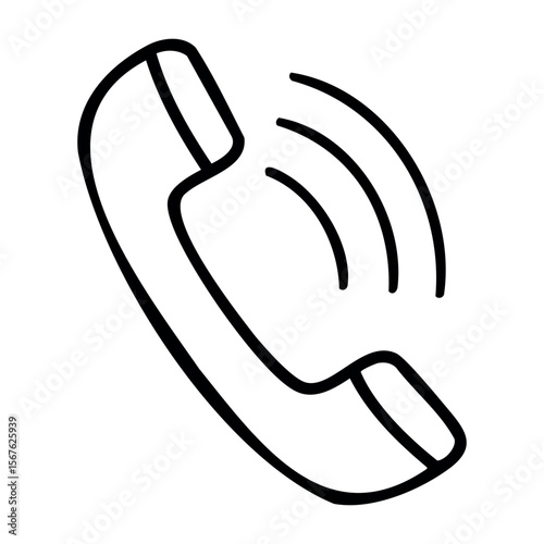 Classic telephone handset with sound waves icon. Vector hand-drawn doodle illustration