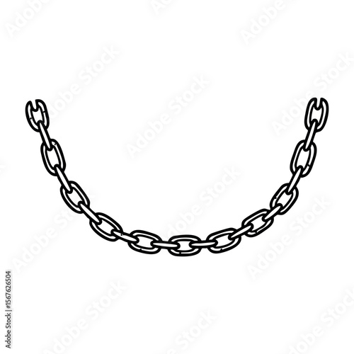 Simple black outline of a metal chain with connected links. Vector hand-drawn doodle illustration