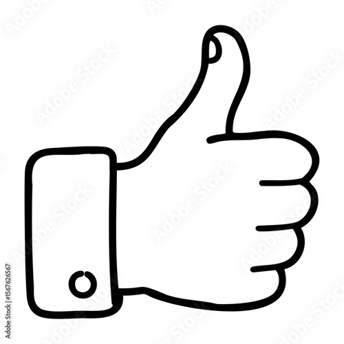 Hand showing thumbs up gesture with raised thumb. Vector hand-drawn doodle illustration