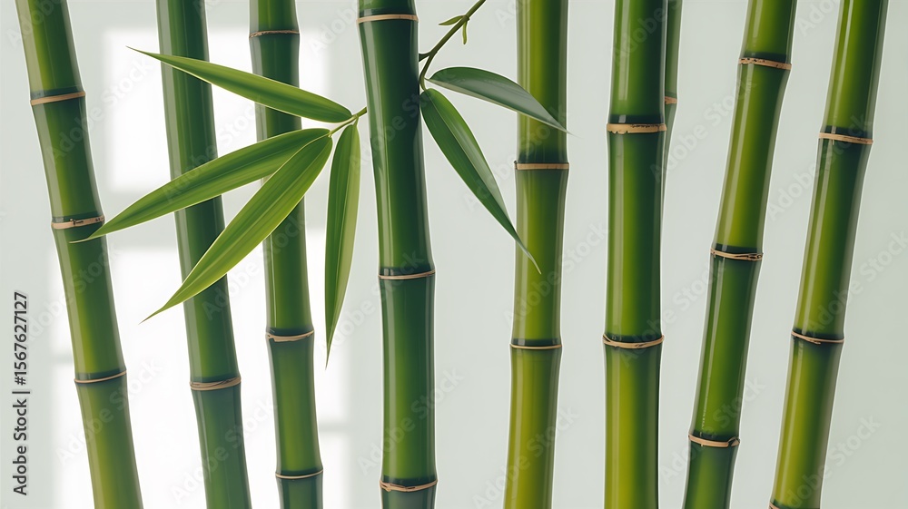 Obraz premium Green bamboo stalks form a serene forest background, embodying the natural beauty of an Asian garden
