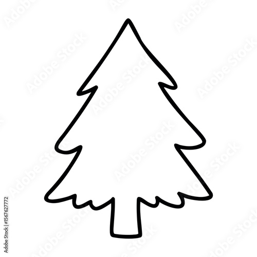 Simple outline drawing of a christmas tree with symmetrical branches. Vector hand-drawn doodle illustration