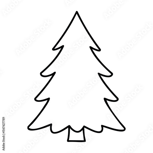 Simple outline of christmas tree design with star on top. Vector hand-drawn doodle illustration