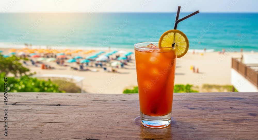 Obraz premium Refreshing drink by the beach