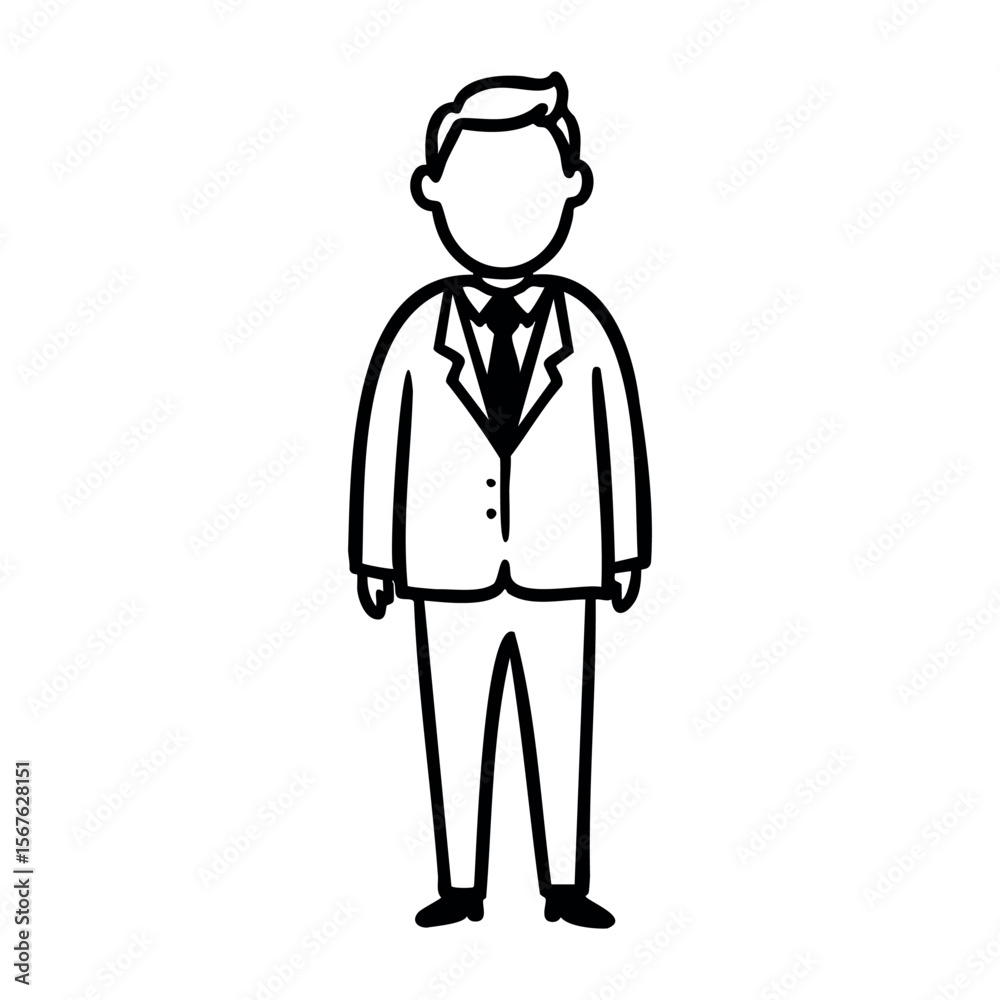 Cartoon outline of a caucasian young male in a suit. Vector hand-drawn doodle illustration Cartoon outline of a caucasian young male in a suit. Vector hand-drawn doodle illustration