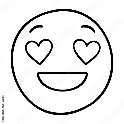 Smiling emoji with heart eyes expressing love and admiration. Vector hand-drawn doodle illustration