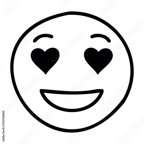 Smiling face with heart eyes emoji expressing love and adoration. Vector hand-drawn doodle illustration
