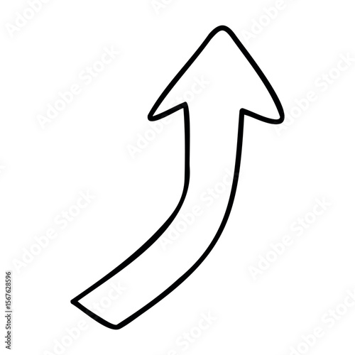 Curved upward arrow icon indicating progress and growth. Vector hand-drawn doodle illustration