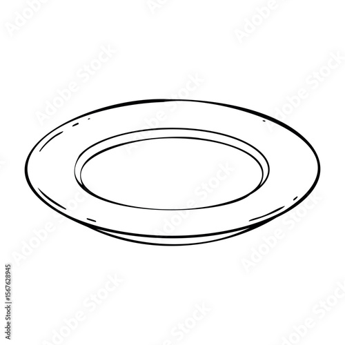 Minimalistic outline of a round ceramic plate. Vector hand-drawn doodle illustration