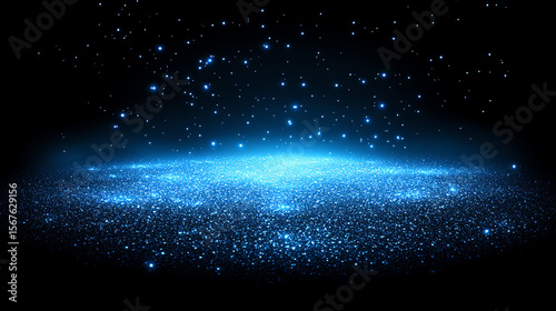 Magical Blue Sparkles with Dust Particles on Dark Festive Background