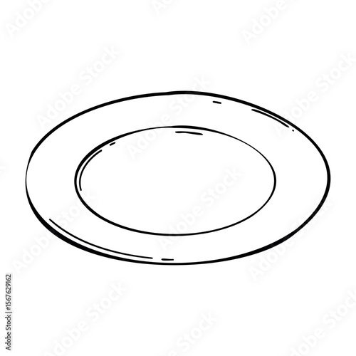 White ceramic plate isolated on white surface. Vector hand-drawn doodle illustration
