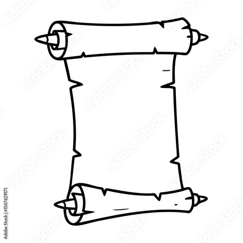 Hand-drawn blank scroll illustration with decorative wooden handles. Vector hand-drawn doodle illustration