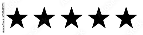 Transparent background: Five solid black rating stars, a versatile symbol for reviews, quality indicators, and achievement recognition in various designs.