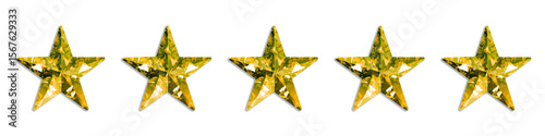 Transparent background: Five golden rating stars, a sparkling symbol of excellence and top quality, perfect for reviews, awards, and premium distinctions.