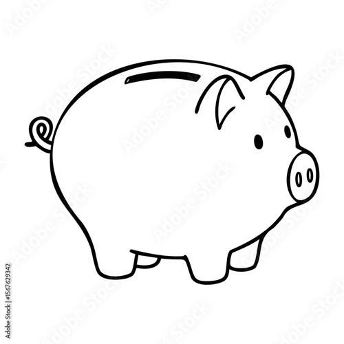 Simple outline of a classic piggy bank for savings. Vector hand-drawn doodle illustration