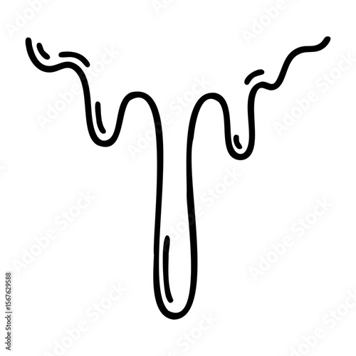 Simple uterus line drawing depicting female reproductive system anatomy. Vector hand-drawn doodle illustration