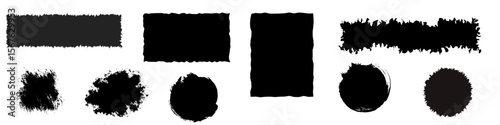 Transparent background distressed black ink shapes: versatile grunge elements for bold artistic designs and overlays