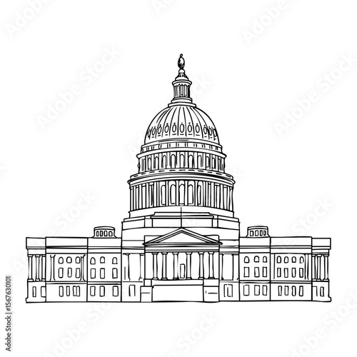 Detailed line drawing of the united states capitol building. Vector hand-drawn doodle illustration