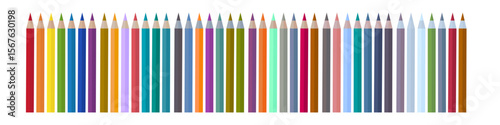Transparent background vibrant colored pencils row: a diverse spectrum for art, creativity, and education themes