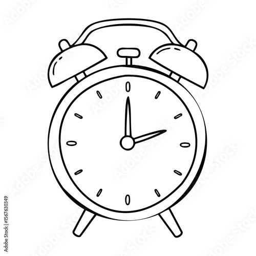 Classic alarm clock drawing illustration with bells and hands. Vector hand-drawn doodle illustration