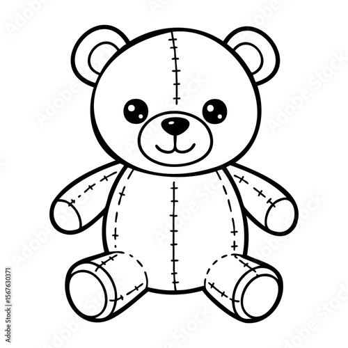 Cute plush teddy bear with stitching and button eyes. Vector hand-drawn doodle illustration