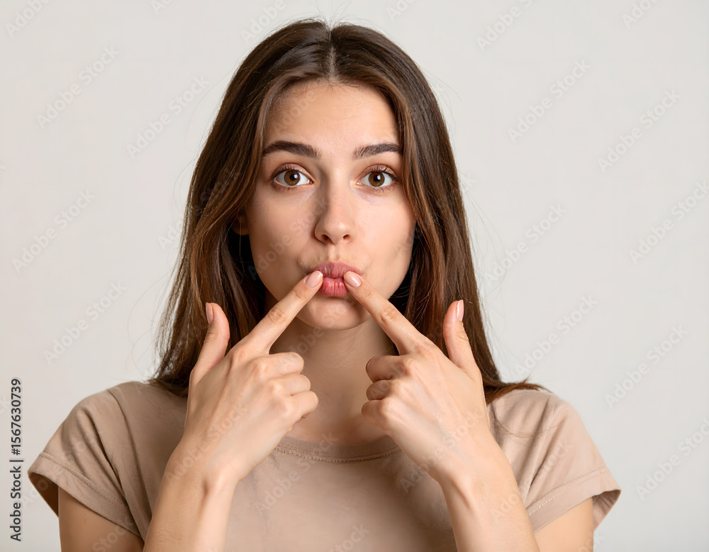 A woman with her hands on her mouth A woman with her hands on her mouth