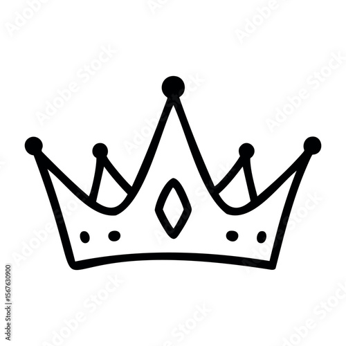 Simple line art drawing of a royal crown with jewels. Vector hand-drawn doodle illustration