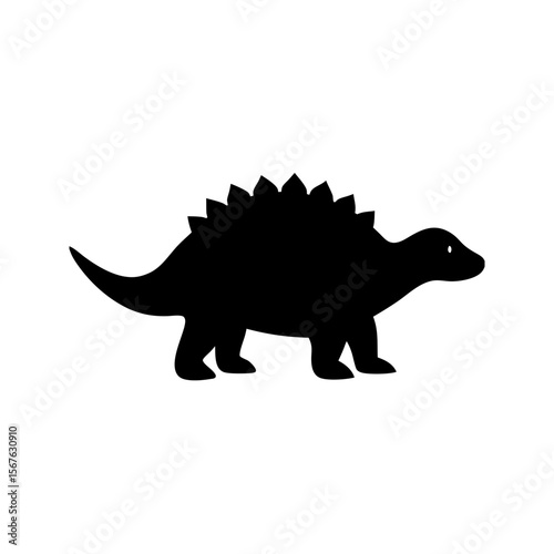 Ancient Black Ankylosaurus Dinosaur Silhouette on a Bright White Background Image