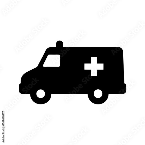 Urgent Black Ambulance Vehicle Silhouette Isolated on a Bright White Background Image