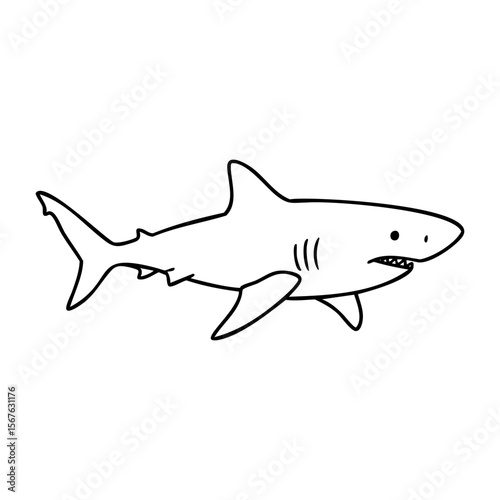 Cartoon shark illustration with smiling expression. Vector hand-drawn doodle illustration