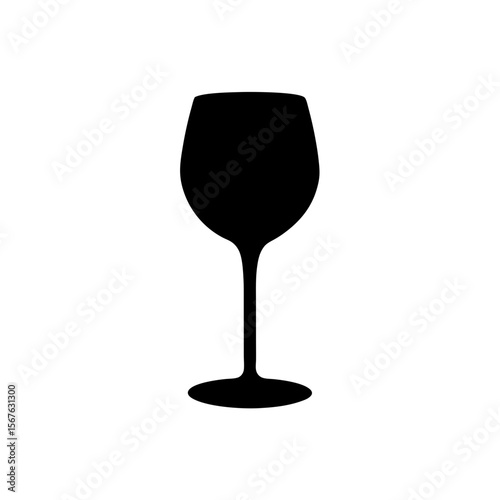 Elegant Black Silhouette Wine Glass Side View Beverage Drinkware Graphic