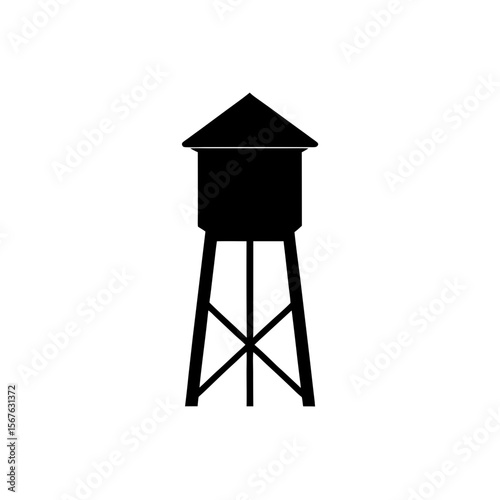 Utility Black Silhouette Water Tower Side View Urban Infrastructure Graphic