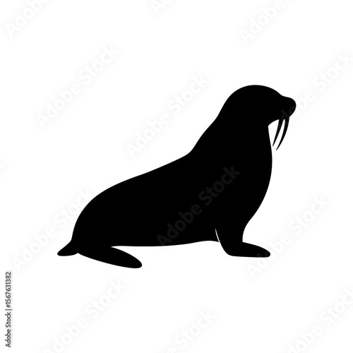 Arctic Black Silhouette Walrus Side View Marine Mammal Graphic Design