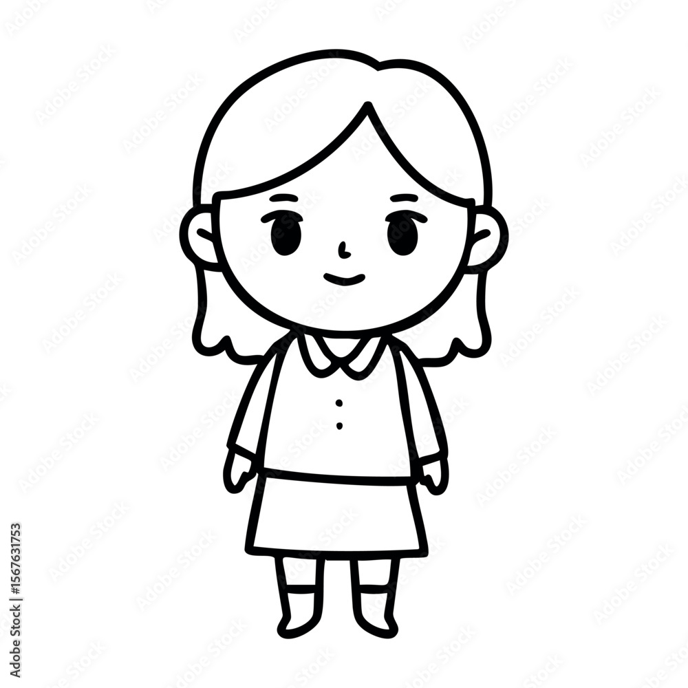 Cartoon illustration of a young asian female. Vector hand-drawn doodle illustration Cartoon illustration of a young asian female. Vector hand-drawn doodle illustration