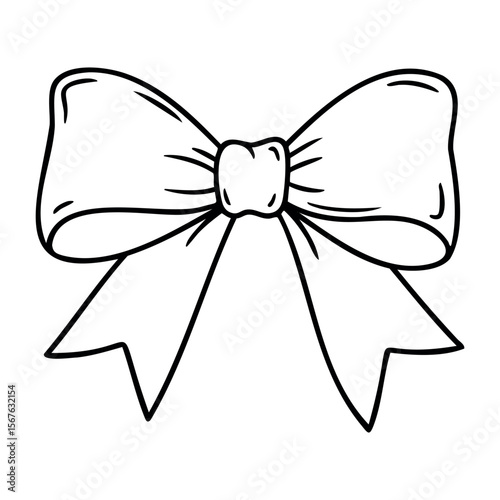 Elegant large bow with ribbon loops and tails. Vector hand-drawn doodle illustration