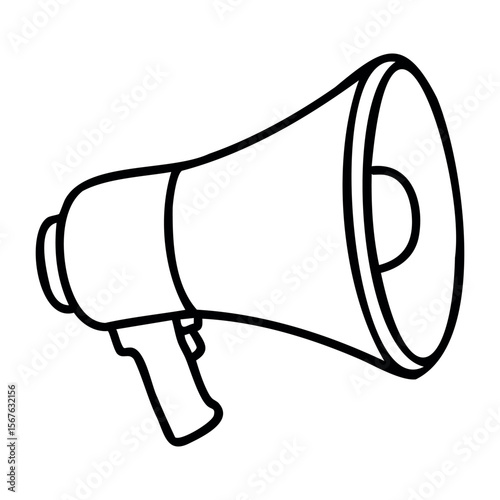 Simple drawing of a megaphone in outline style. Vector hand-drawn doodle illustration