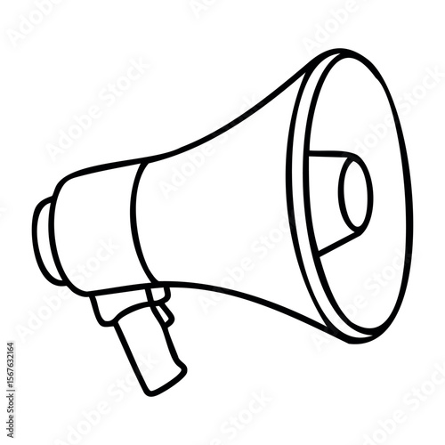 Line art of a megaphone for amplification and communication design. Vector hand-drawn doodle illustration
