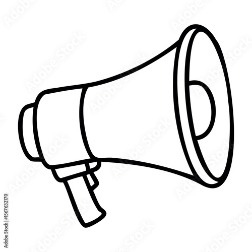 Simple hand-drawn megaphone icon in black and white. Vector hand-drawn doodle illustration