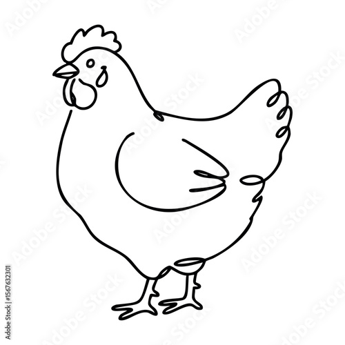 Continuous line drawing of a chicken: artistic simplicity in minimalist design. Vector hand-drawn doodle illustration