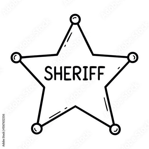 Sheriff badge illustration with five-point star design for law enforcement theme. Vector hand-drawn doodle illustration