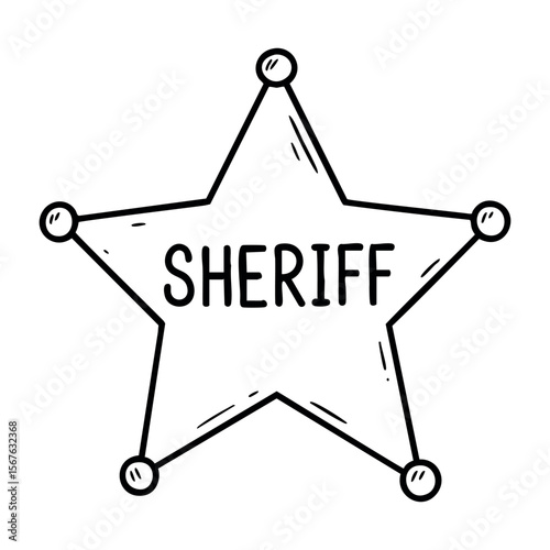 Sheriff badge icon with hand-drawn style star design. Vector hand-drawn doodle illustration