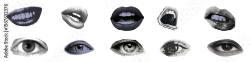 Transparent background human facial expressions: a diverse set of eyes and lips capturing various emotions and moods